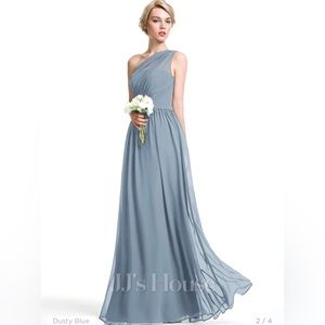A-line One Shoulder Floor-Length Chiffon Bridesmaid Dress in Dusty Blue